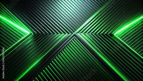 Abstract Green Geometric Lines Glowing on Black Background - Minimalist Modern Design