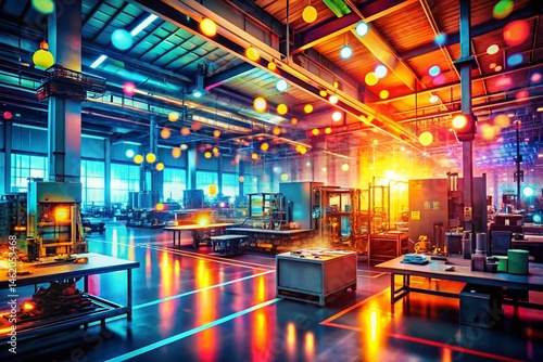 Abstract Industrial Office Workspace: Digital Art Bokeh Background