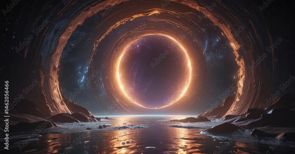 Shimmering portal, cosmic waves ripple across its surface, ethereal glow , mystical, space