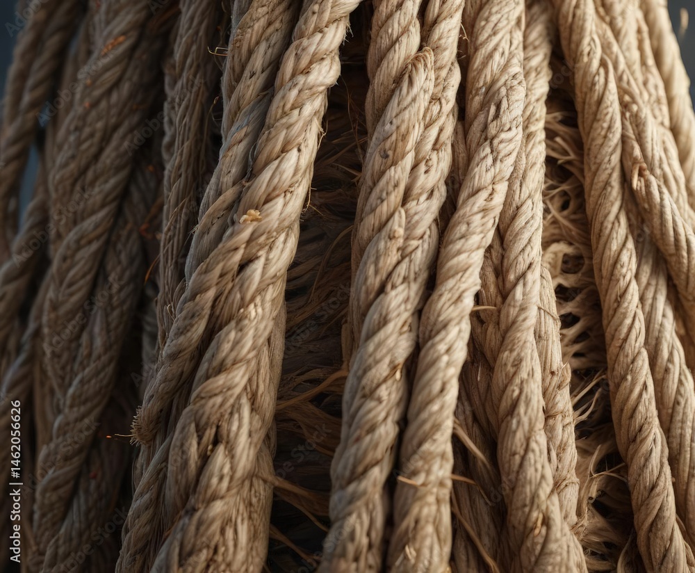 Severed rope fibers, extreme close-up, frayed ends , cord, photo