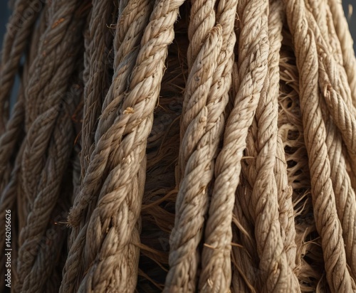 Obraz na płótnie Severed rope fibers, extreme close-up, frayed ends , cord, photo w salonie