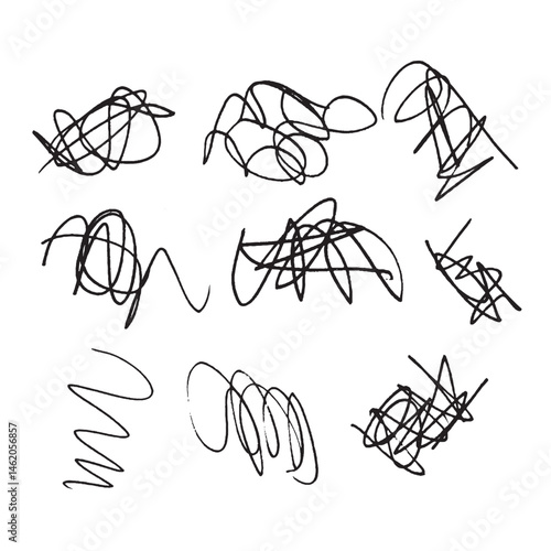 Collection of Hand-Drawn Scribbles and Doodles in Black