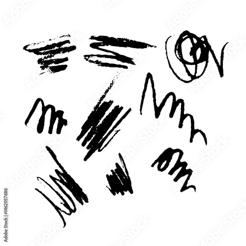 Collection of Hand-Drawn Scribbles and Doodles in Black