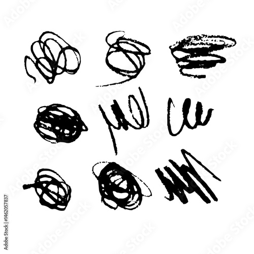 Collection of Hand-Drawn Scribbles and Doodles in Black