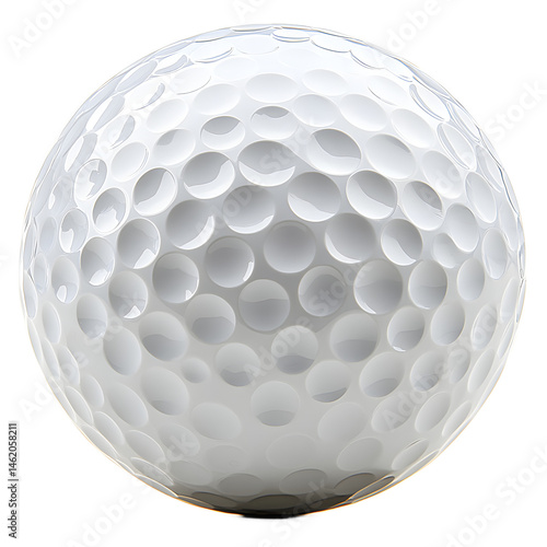 White golf ball with textured dimples on transparent background, sports equipment image for golf clubs, leisure activities and athletic concepts, high quality photorealistic.