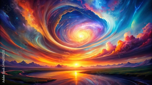 Abstract Swirling Vortex of Colors: Vibrant Landscape Photography