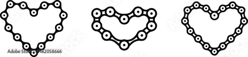 Bicycle Chain Heart Shape Vector Icons, Isolated on White
