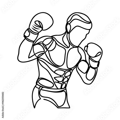 Boxer demonstrating stance and readiness in line art style  