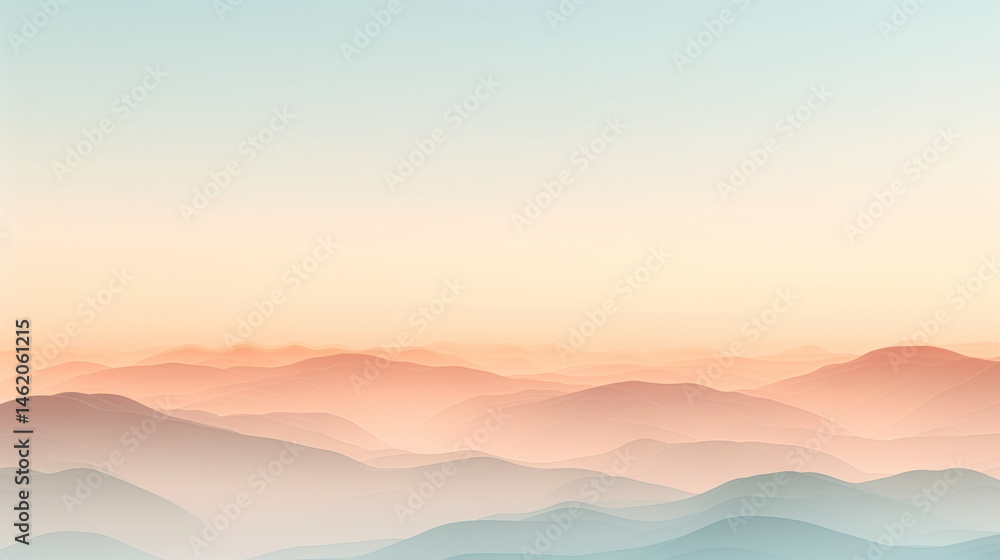 Obraz premium Serene Pastel Mountain Landscape with Soft Hues and Gentle Curves Under Sunrise Sky