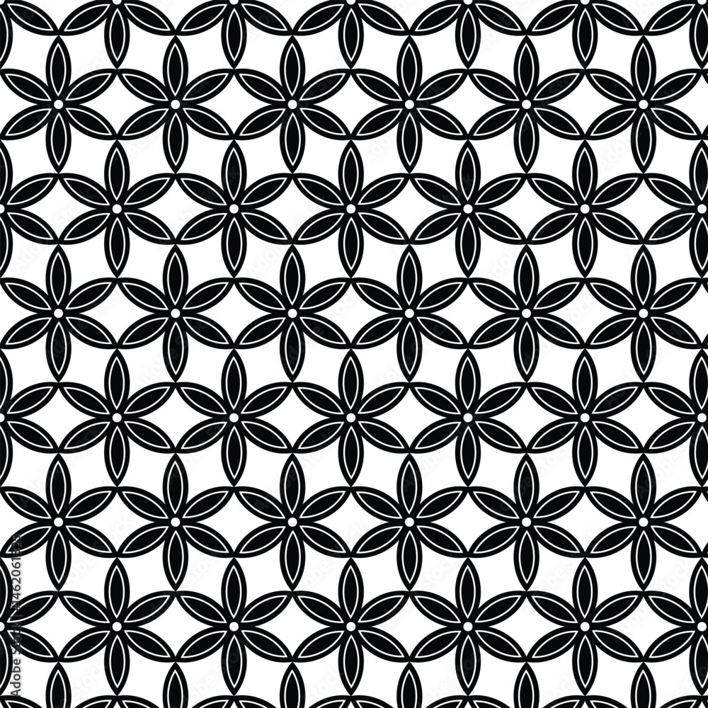 Fototapeta premium Black and White Geometric Floral Pattern