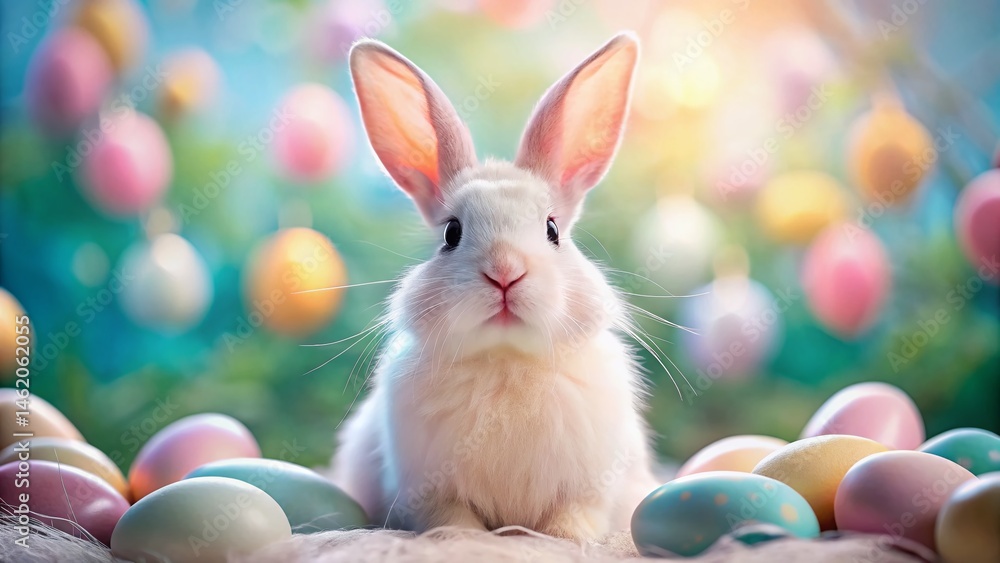 custom made wallpaper toronto digitalAdorable Easter Bunny Portrait: Fluffy White Rabbit with Colorful Eggs