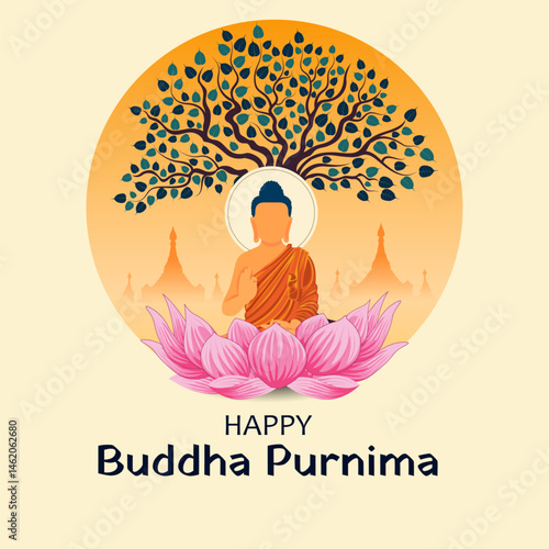 vector illustration of celebration of Buddha Purnima festival of Buddhist