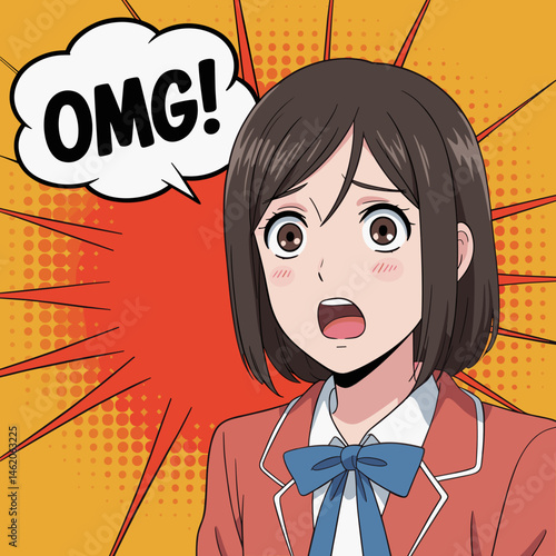 Shocked Anime Girl with Comic Speech Bubble Saying OMG