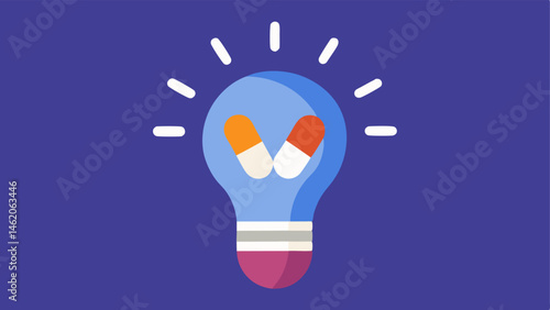 Lightbulb Concept A lightbulb with a pill inside of it symbolizing the idea of illumination and inspiration as if the pill sparks creativity and mental clarity.