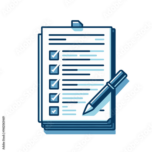 Checklist on a clipboard with a pen in a detailed and modern vector illustration