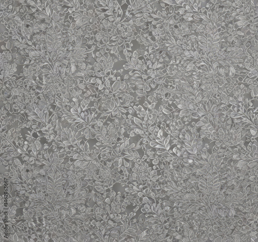 Intricate silver lace leaf wallpaper Elegant, seamless, textured design , modern, filigree