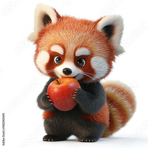 the red panda hold a apple.