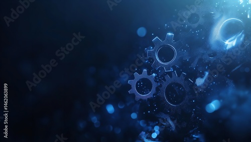 Intricate Glowing Gears Digital Technology Abstract Network System Design Blue Bokeh Background