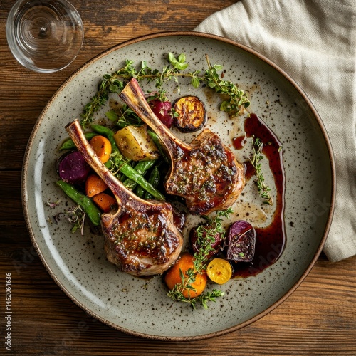 Roasted Lamb Chops with Root Vegetables and Brown Sauce