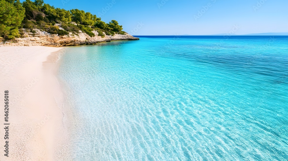 Naklejka premium Tranquil beach with crystal-clear waters, perfect for a summer getaway
