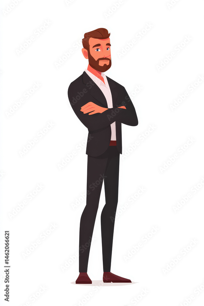 Confident businessman standing in formal attire studio setting illustration professional environment front view Confident businessman standing in formal attire studio setting illustration professional environment front view