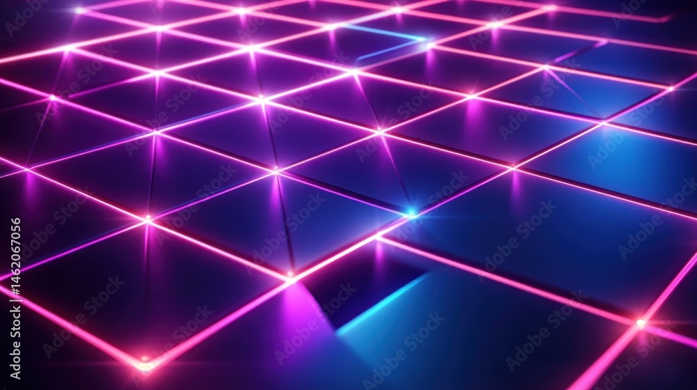 Abstract neon grid pattern with glowing lines and squares. Abstract neon grid pattern with glowing lines and squares.