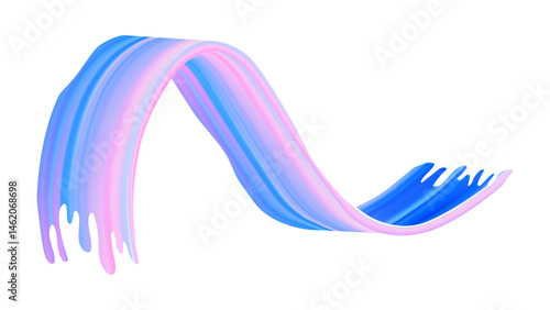 Brush stroke color. 3D abstract paint ribbon. Bright wave swirl in fluid gradient flow. Dynamic ink texture isolated on background. Modern rough twist in blue and pink for banner graphic design