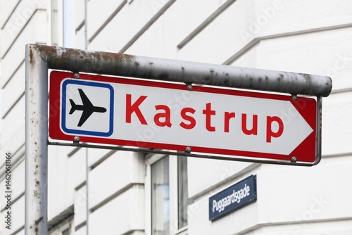 Kastrup airport in Copenhagen in Denmark road sign