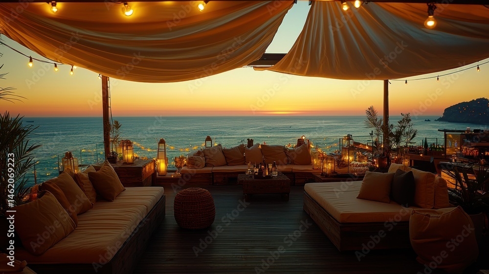 Fototapeta premium Sunset terrace with ocean views