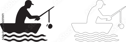 Fisherman in a boat vector silhouette.