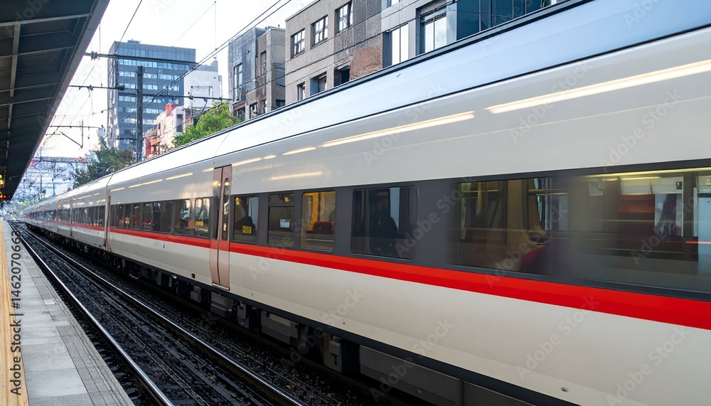 Naklejka premium Modern high-speed train at a city station.