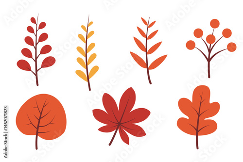 Minimalist Boho Leaves and Branches – Flat Autumn Nature Elements in Warm Fall Colors