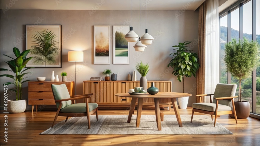 Fototapeta premium Minimalist Wooden Furniture Wall Art Mockup | Stylish Interior Design Photography