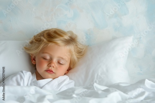 Wallpaper Mural Child sleeps peacefully on soft pillow in cozy bedroom filled with pastel bedding during calm afternoon Torontodigital.ca