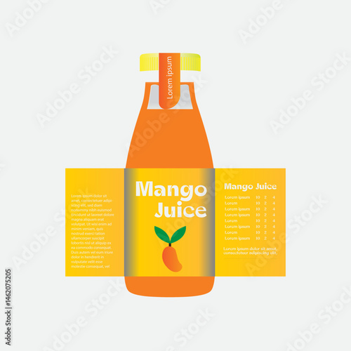 Mango and juice in bottle label packaging Mango Fruit, Farm to home, Export quality, 100% organic