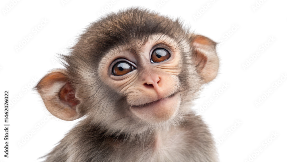 Young monkey with expressive eyes and fluffy fur on white background Young monkey with expressive eyes and fluffy fur on white background