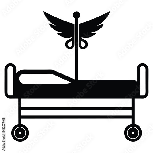 Hospital Bed with Wings Symbol Healthcare and Healing Icon
