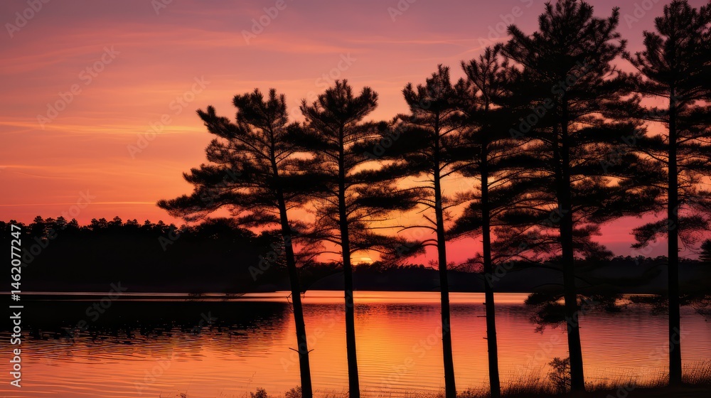 Fototapeta premium lake pine tree border