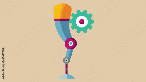 RobotThemed Leg A playful leg prosthetic with a shiny metallic design featuring colorful gears and lights blending technology with fun in a creative way.