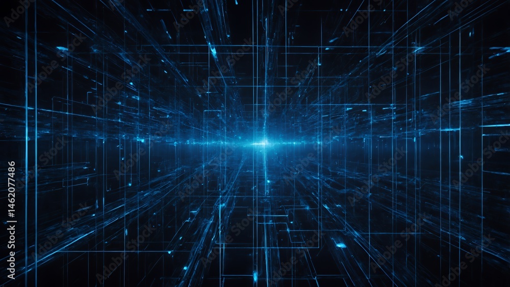 Obraz premium Abstract Blue Digital Network Futuristic Technology Background Cyberspace Data Flow Grid Pattern