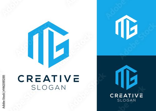 Initial letters MG or M and G in geometric hexagon logo design