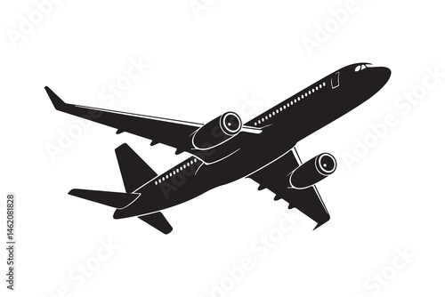 Jet Plane Silhouette with Text – Aircraft Front Illustration