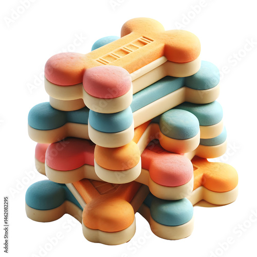 2 dog bone shaped dog treats stack cross isolate on White background