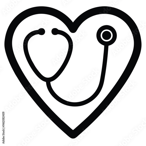 Heart Health Stethoscope in Heart Icon - Medical Care Symbol