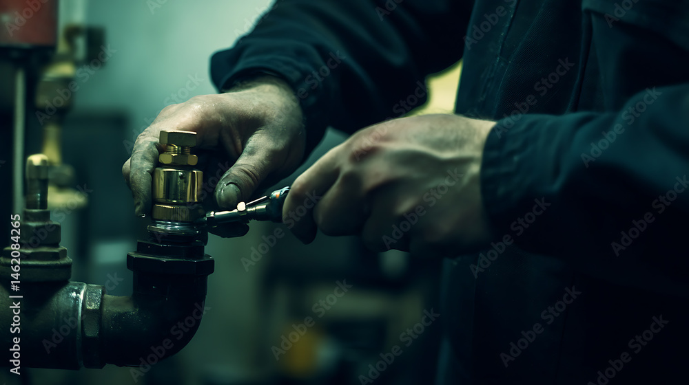 Mechanic Adjusting a Valve in an Industrial Setting Mechanic Adjusting a Valve in an Industrial Setting