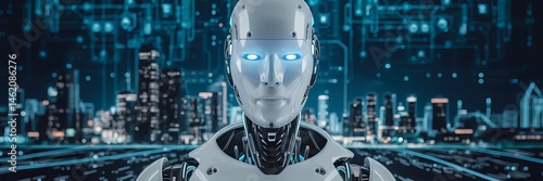 3D humanoid AI robot metaverse cyberspace digital world background, revolution of AI artificial intelligence automated digital technology industry 4.0, artificial intelligence, 3D Humanoid art