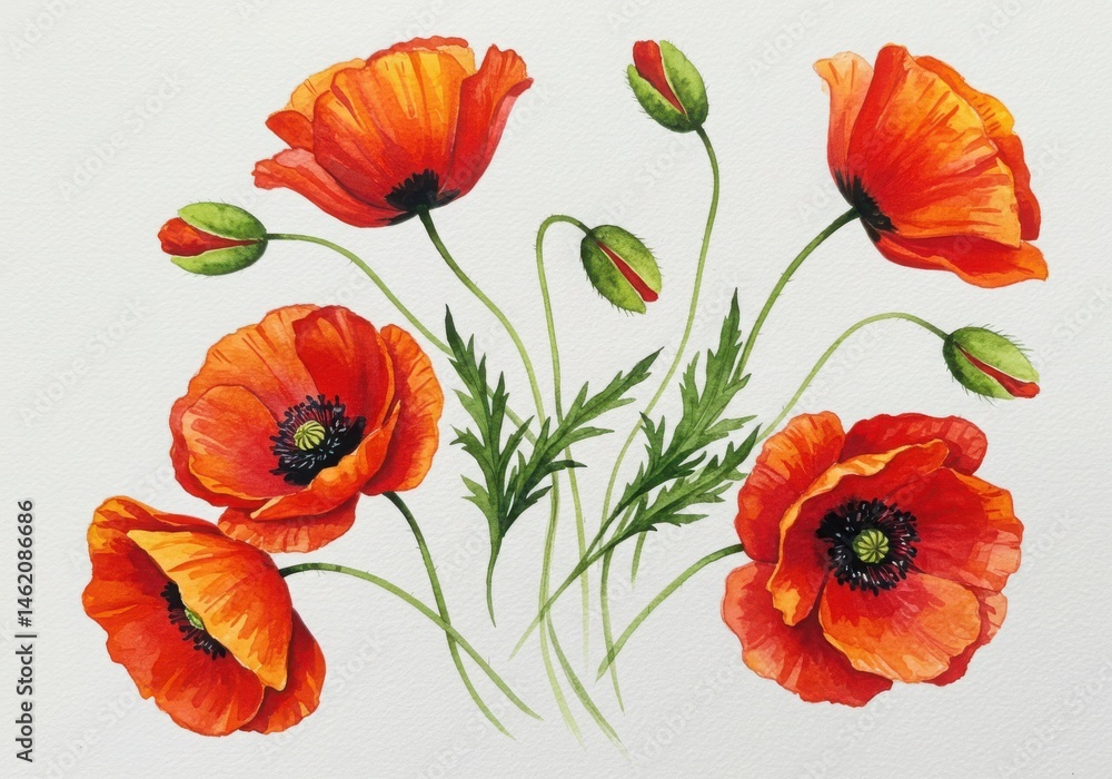 Obraz premium Watercolor painting of red poppies