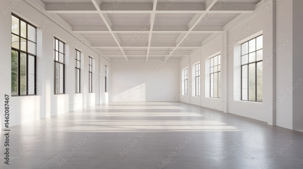 Empty, modern warehouse with ample storage space Empty, modern warehouse with ample storage space