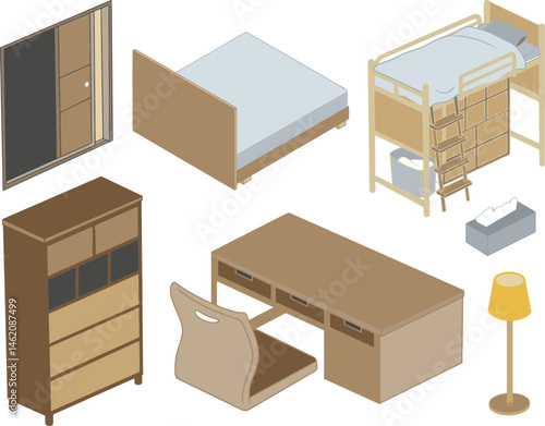set of isometric furniture series vector illustration
