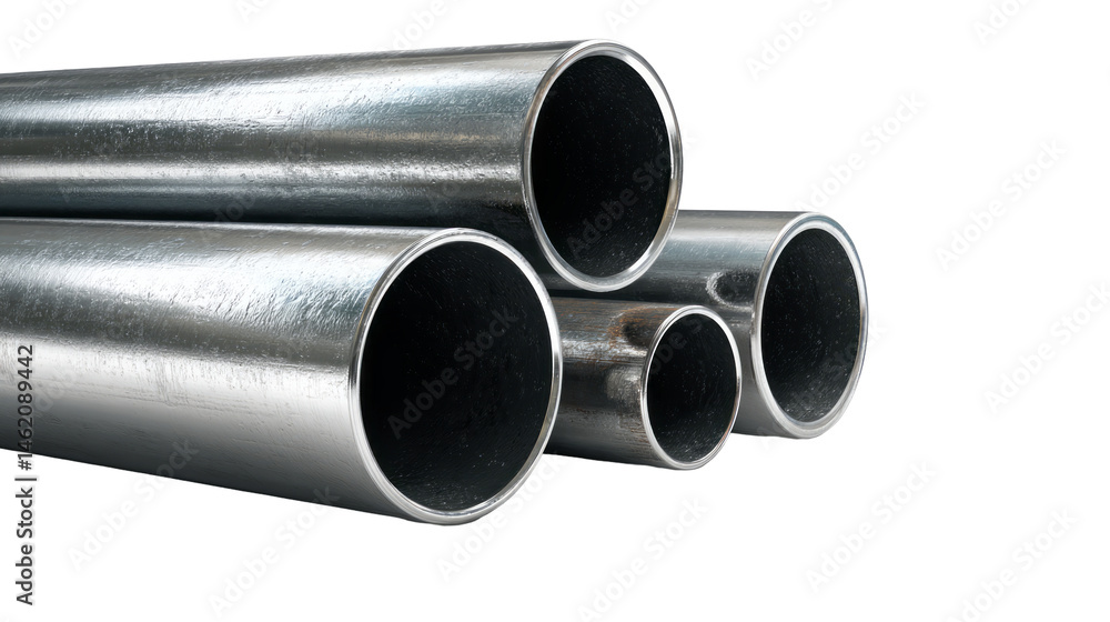 Fototapeta premium Steel pipes of various sizes isolated on transparent background